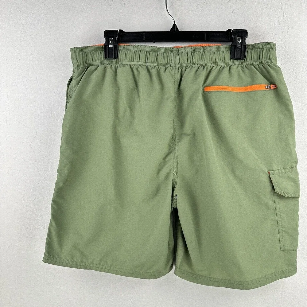 Tokyo Laundry‎ Swim Trunks Men’s Green Orange Lined Pockets Size Large 7” Inseam